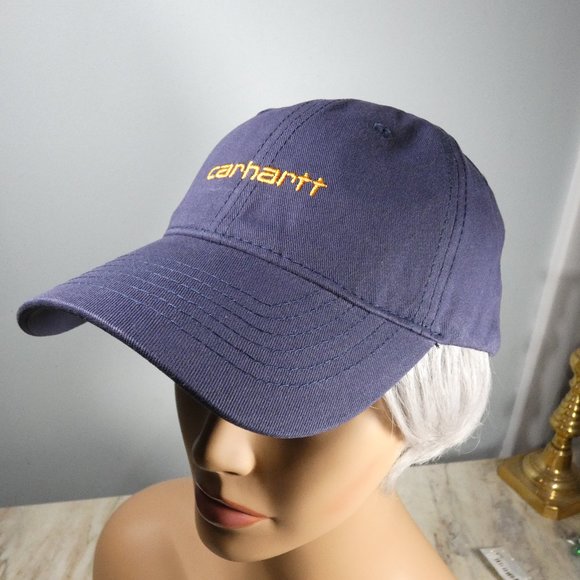 Carhartt Adjustable Baseball Hat Cap - Blue with Yellow Gold Stitching - Picture 2 of 8